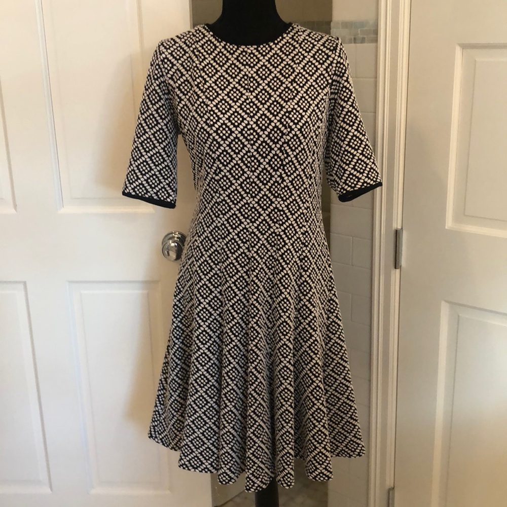 Julian Taylor black/white fit and flare dress, size 12.